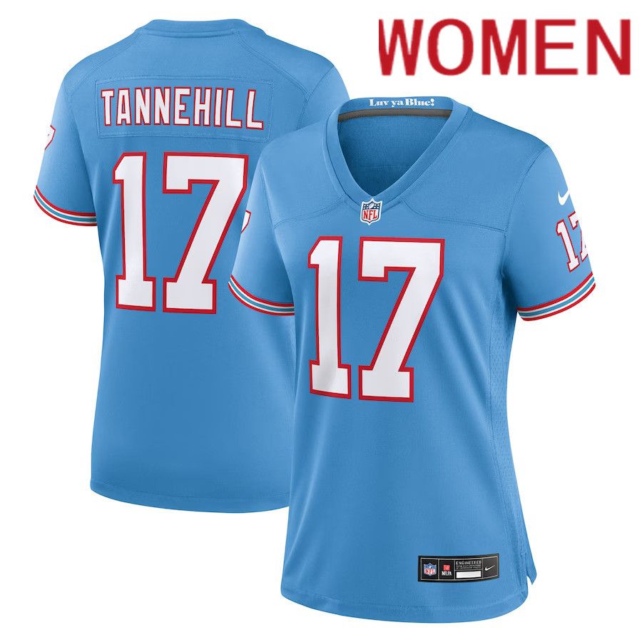 Women Tennessee Titans #17 Ryan Tannehill Nike Light Blue Oilers Throwback Player Game NFL Jersey